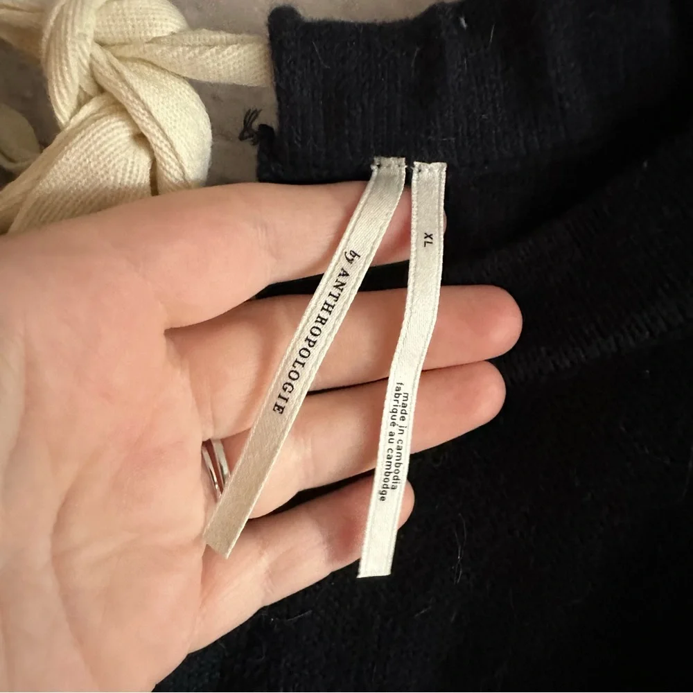 PREOWNED ANTHROPOLOGIE NAVY BLUE SWEATER WITH TIE BACK NECK DETAIL WOMENS XL - Picture 2 of 5